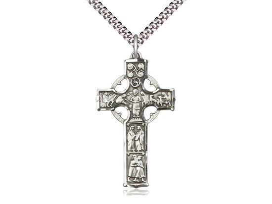 Sterling Silver Celtic Irish Cross Pendant 24″ Endless Chain Necklace & Gift Box