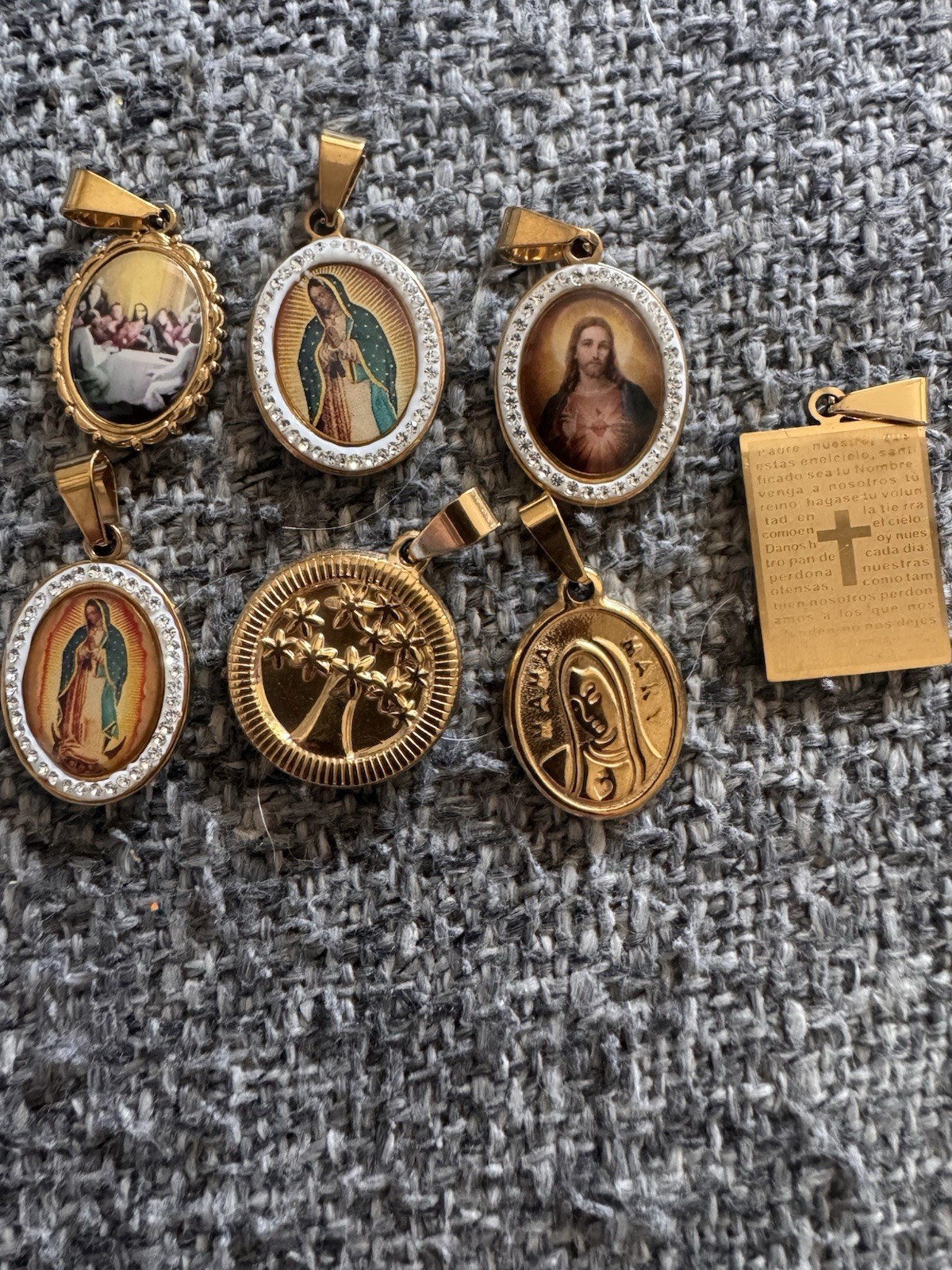 Lot of Religious Pendants Charms, Virgin Mary, Last Supper Jesus Stainless Steel