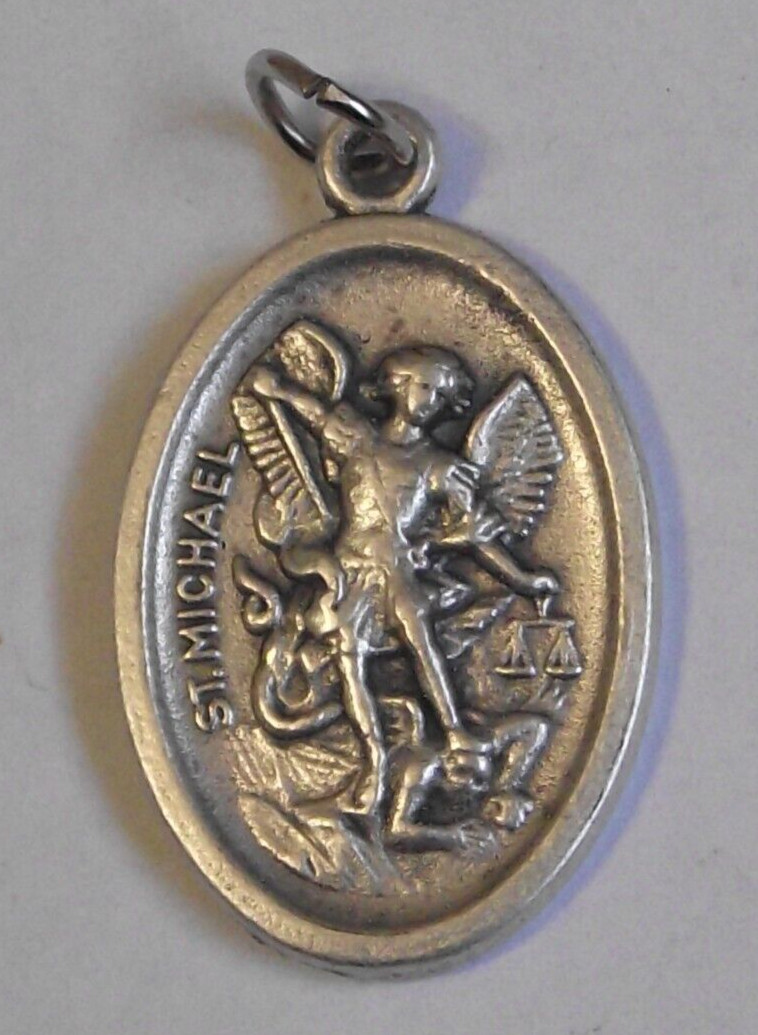 Oval pendant medal Guardian Angel St Saint Michael Archangel killing the devil