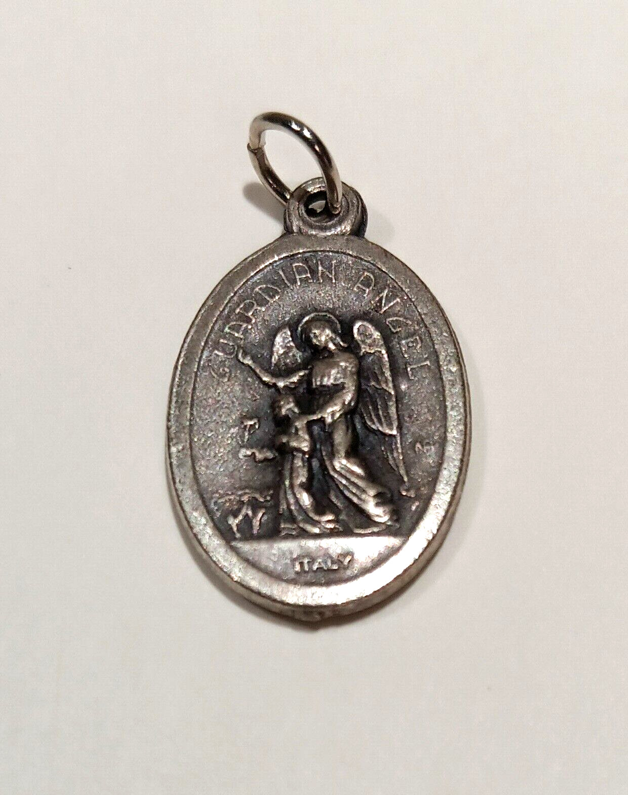 Religious Medal Sacred Hear of Jesus/Guardian Angel 1″ Catholic Oval Medal Italy