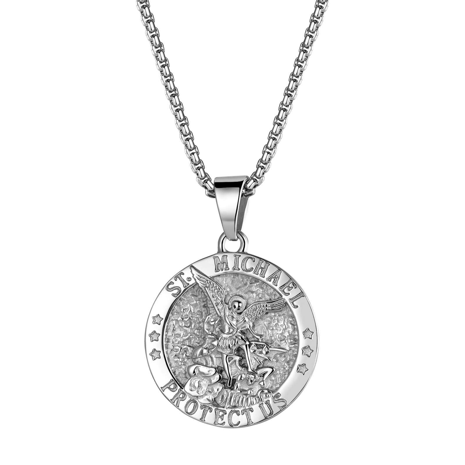 Men Catholic Christian Saint St Michael Medal Medallion Pendant Necklace Protect