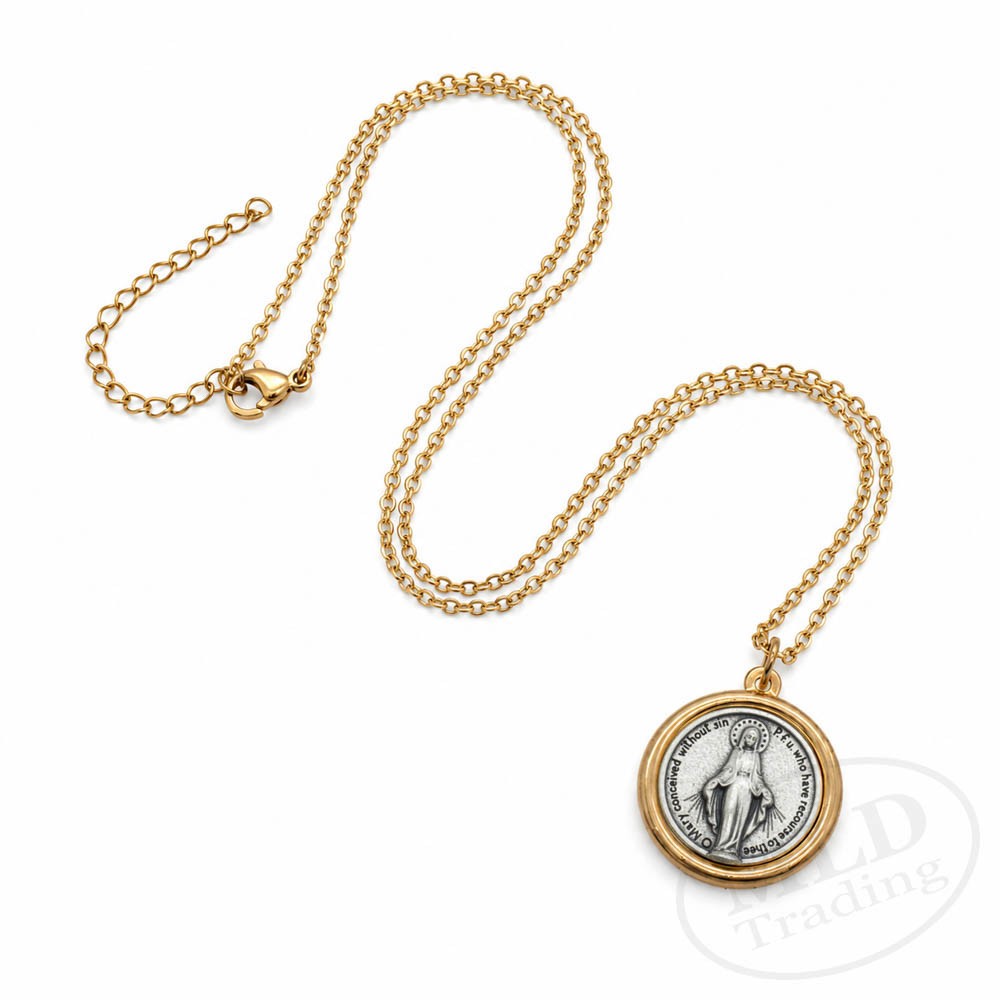 Miraculous Medal Pendant Necklace Catholic Marian Made in Italy 18″ Chain