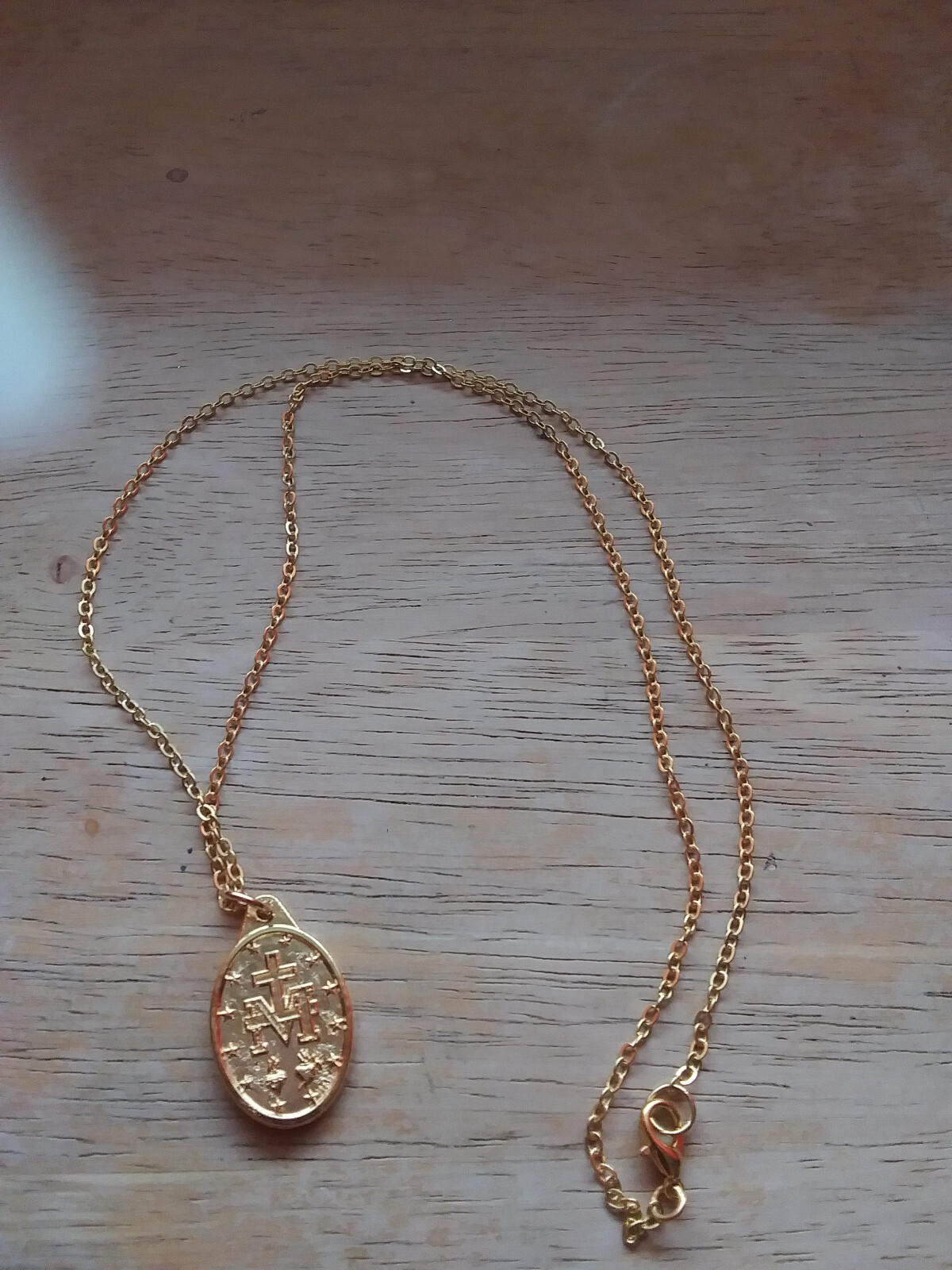 14K Gold Miraculous Medal Pendant Italy 18″ gold plated chain necklace
