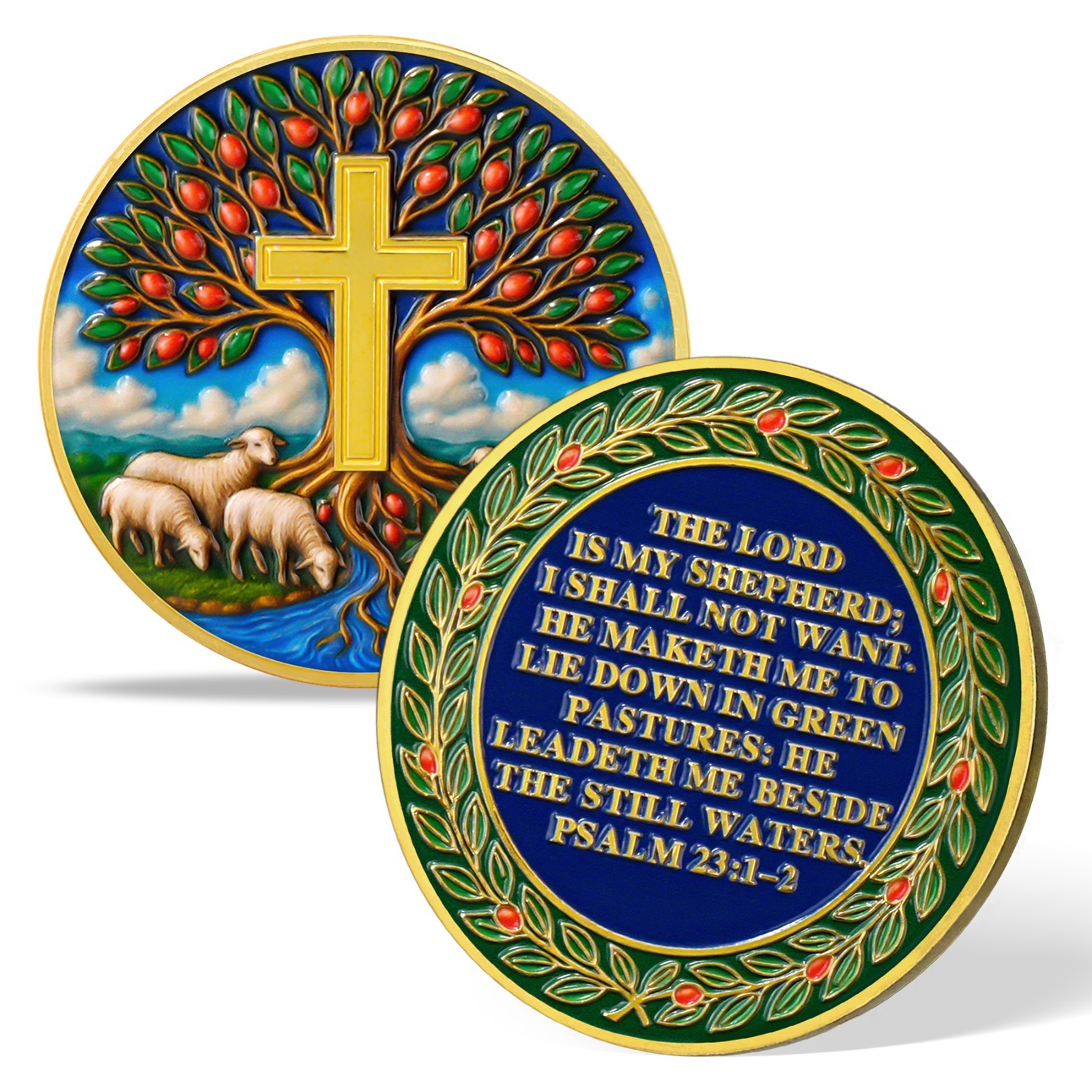 5Pcs Christian Challenge Coin Lord Is My Shepherd Psalm 31:15 Verse Faith Coin