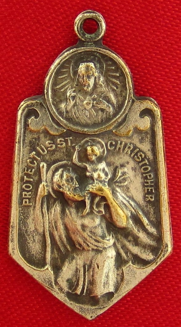 Vintage JESUS Medal SAINT CHRISTOPHER Religious Catholic Two Way Medal ACCIDENT