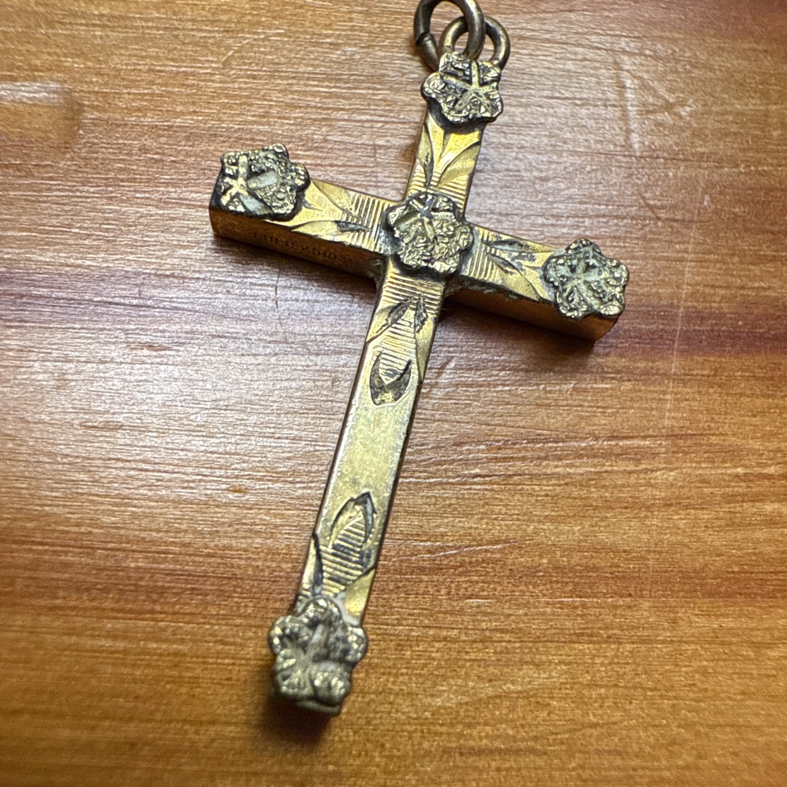 12K Gold Filled Cross Catholic Religious Pendant Medal Floral Look 1/20 GF