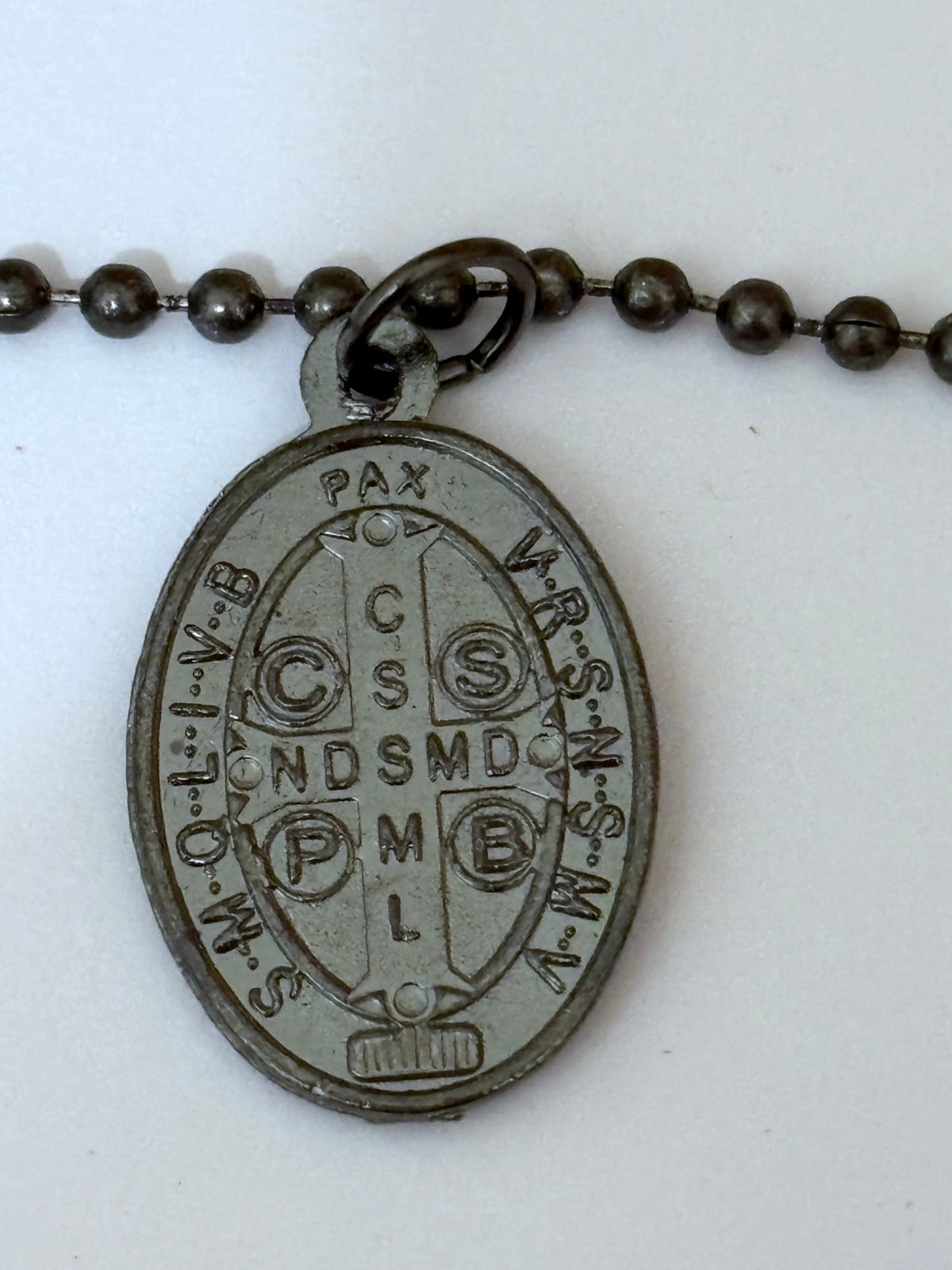 Gun Metal St Benedict Double Sided Medal w 30″ Bead Ball Chain Necklace