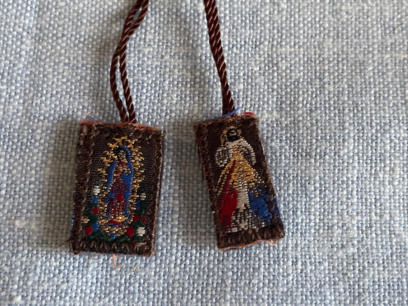 Virgin Mary Virgen De Guadalupe /Divine Mercy Brown Scapulars Necklace Escapular