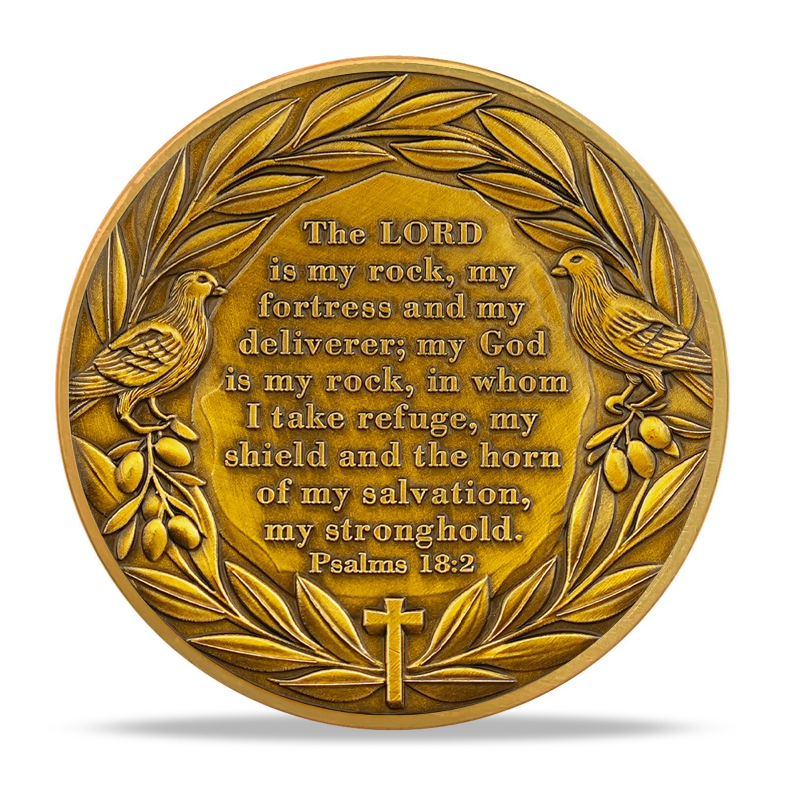 Inspirational “The Lord Is My Rock” Christian Challenge Coins – Psalm 18:2 Verse