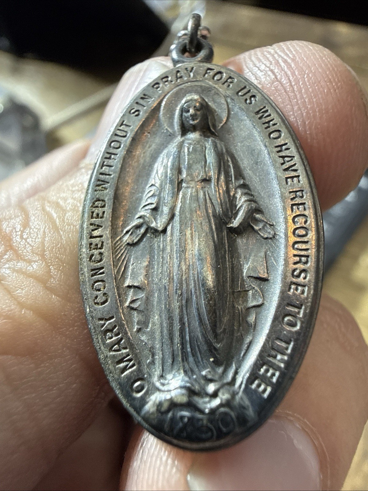 Antique Catholic Religious Holy Medal – STERLING – Miraculous – 1950’s