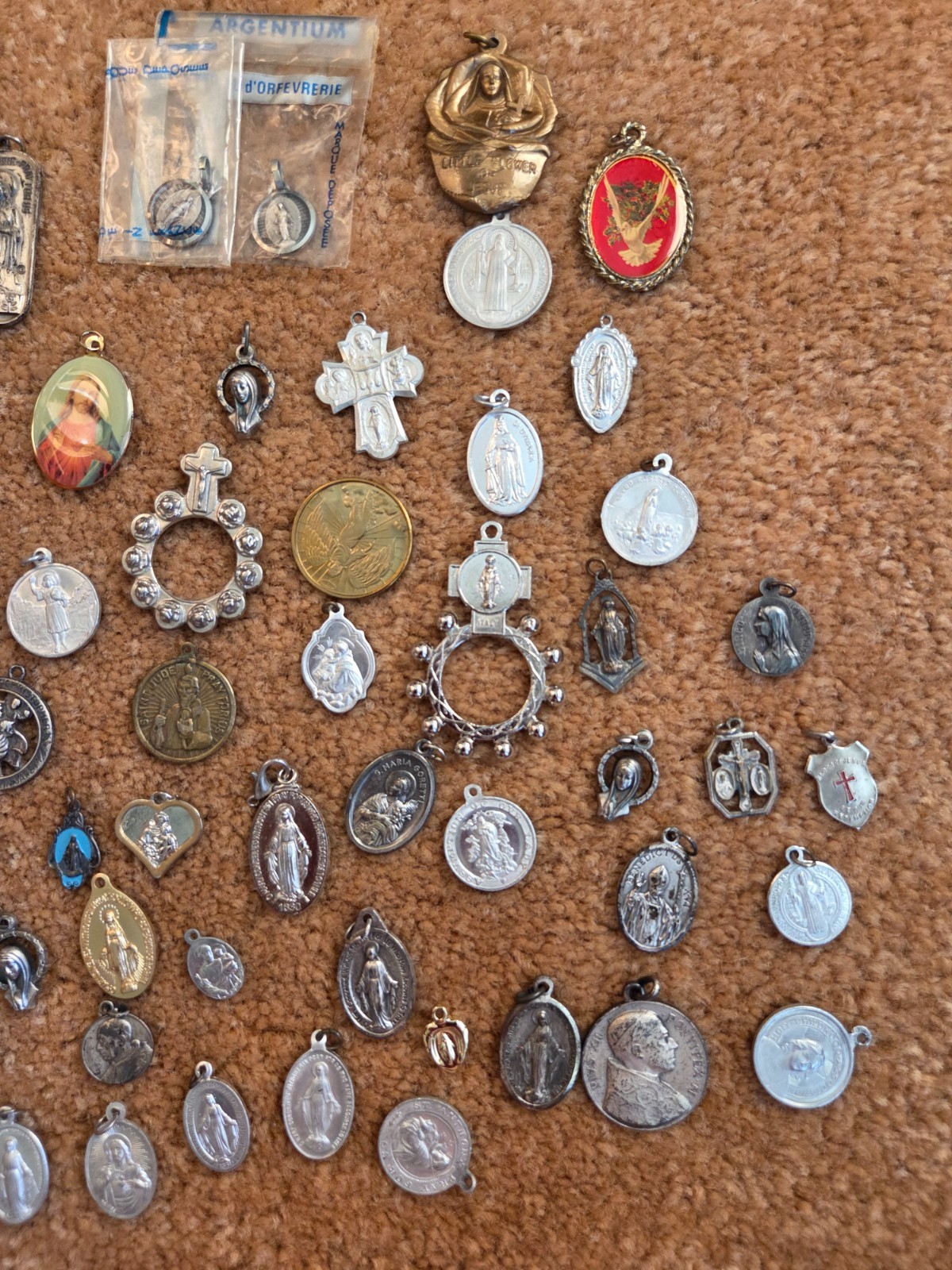Antique Lot of Catholic Christian Medals Crosses Charms Pendants Jewelry Vtg