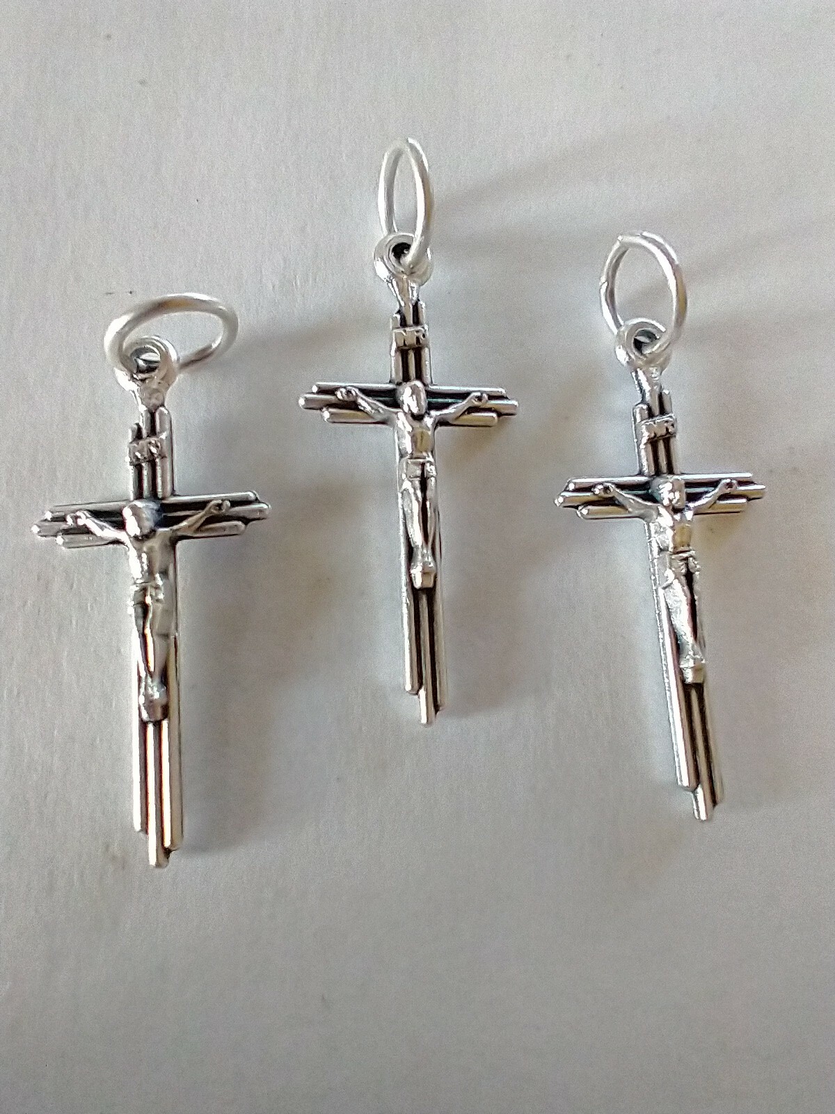 Catholic Lot of 3 Small Crucifixes Rosary Crosses Italy Religious Silver Plated