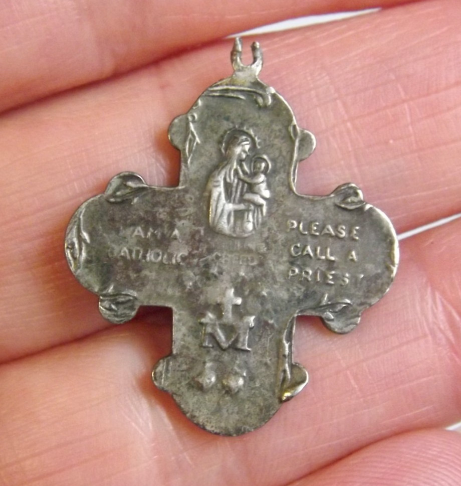 Broken bail sterling scapular cross medal Saint Christopher Joseph Jesus Mary