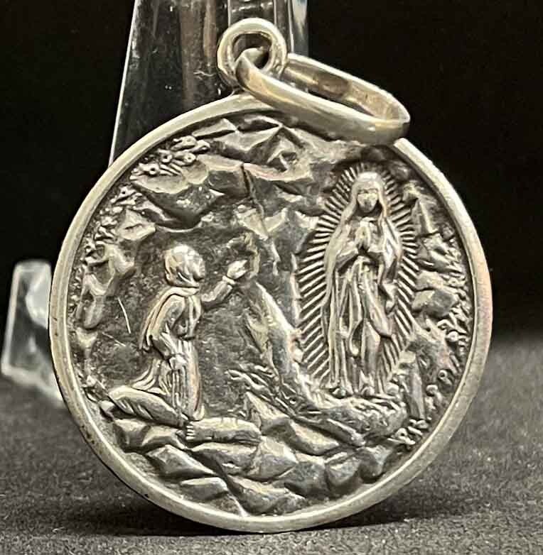 France vintage Our Lady of Lourdes silver catholic medal “900” 5.7 GRAMS