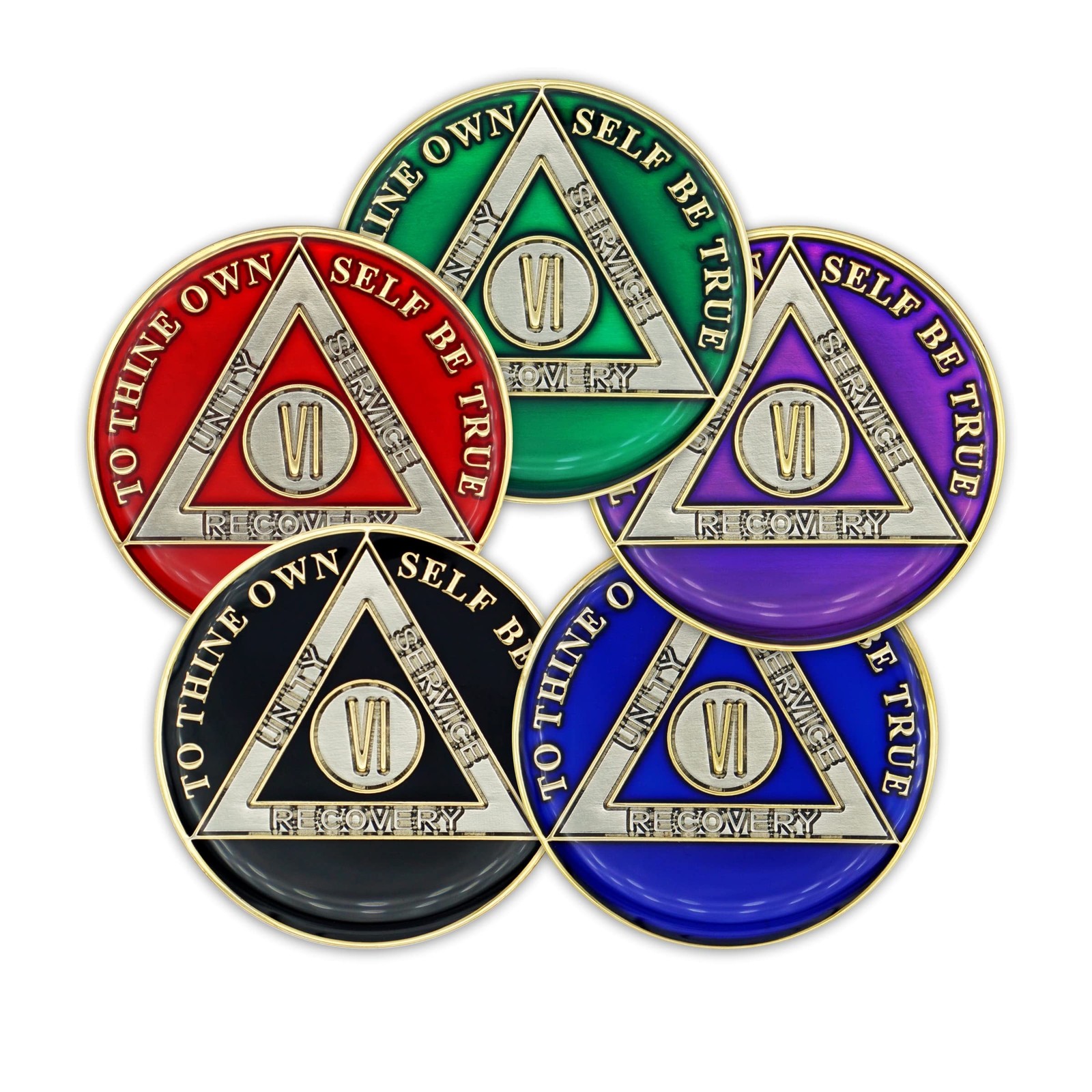 6 Year Sobriety Coin | Triplate AA Chip Recovery Anniversary Token (Red) Red