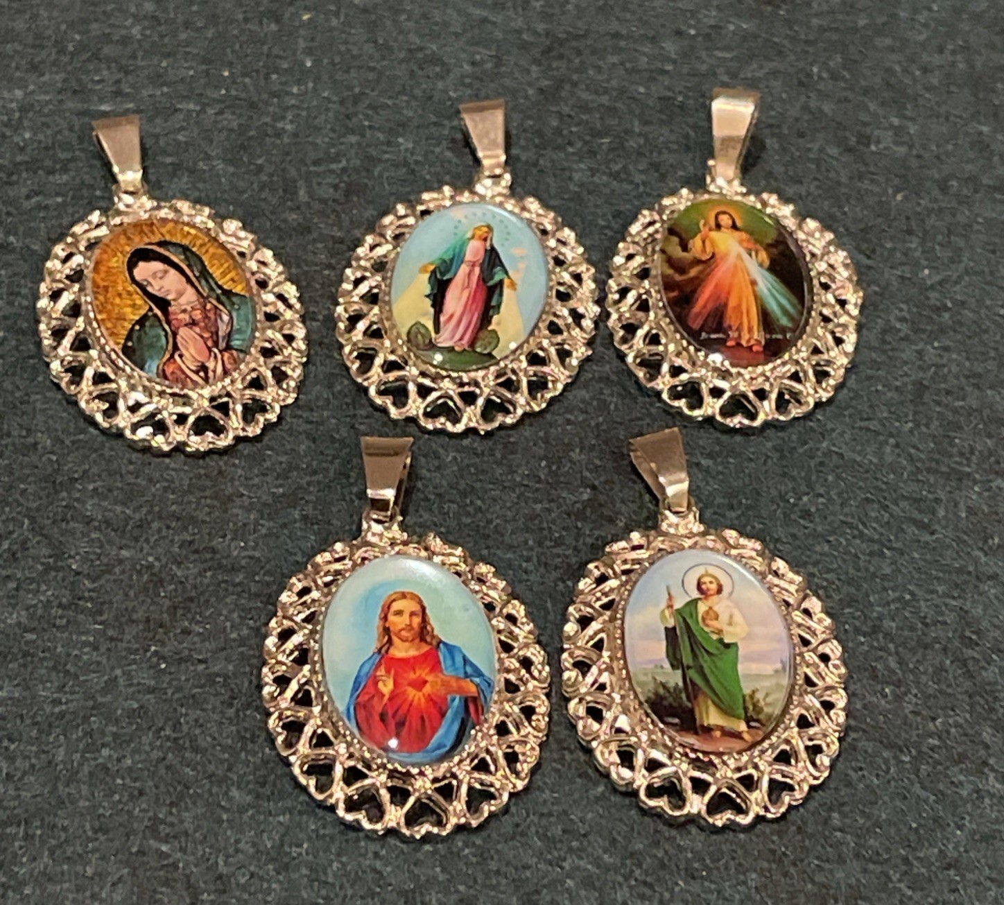 Lot Of 5 Religious Medals Pendants Charms Divine Mercy Virgen De Guadalupe +