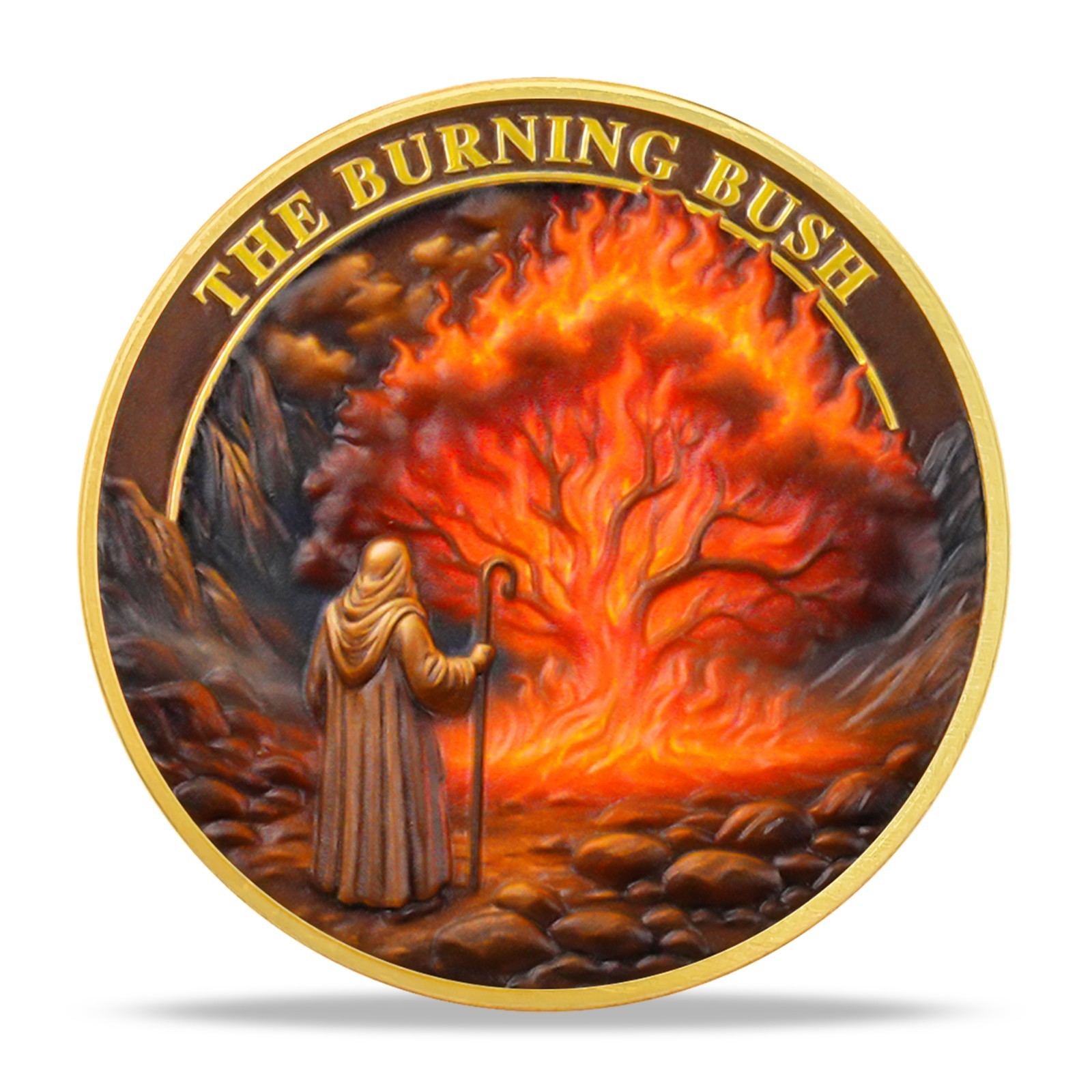 6pcs Christian Faith Coin Moses Holy Ground Burning Bush Exodus 3:5 Verse Tokens