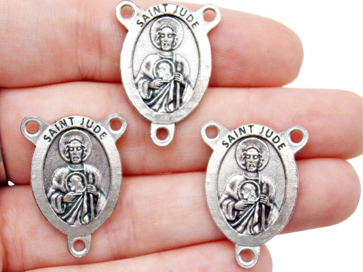 Silver Tone Lot of 3 St Saint Jude Medal Rosary Parts Centerpiece 1 In