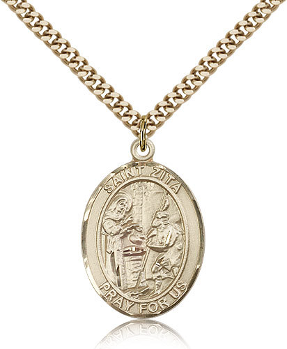Saint Zita Medal For Men – Gold Filled Necklace On 24 Chain – 30 Day Money B…