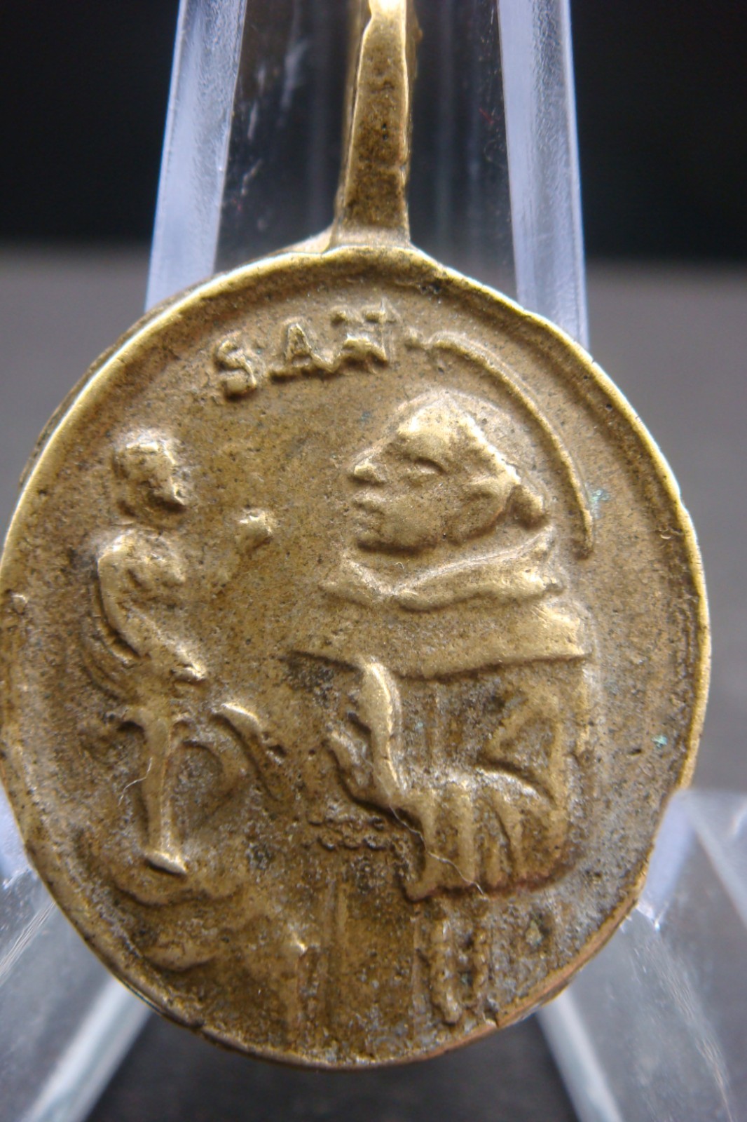 Rare Antique Bronze Catholic Medal Saint Anthony of Padua & Madonna w Child