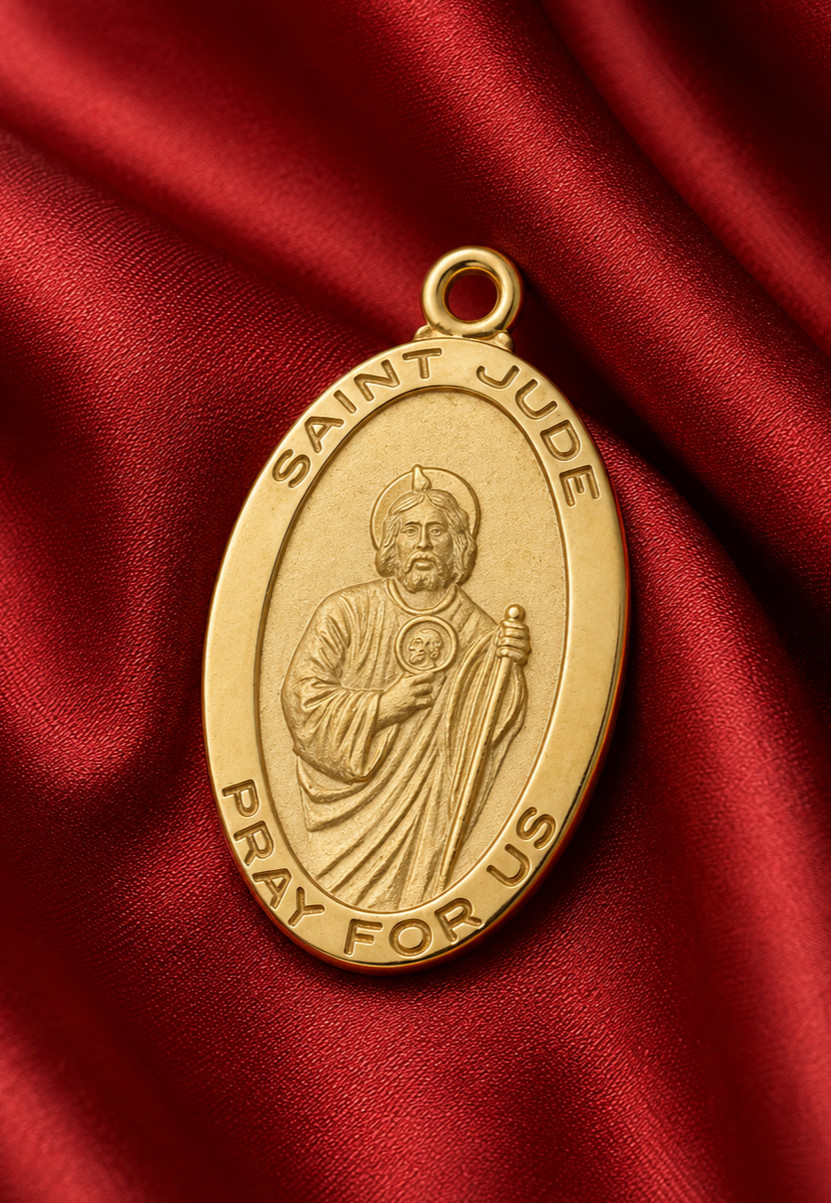 Gold Plated Sterling Silver St. Jude Medal Pendant With 18″ Chain And Gift Box