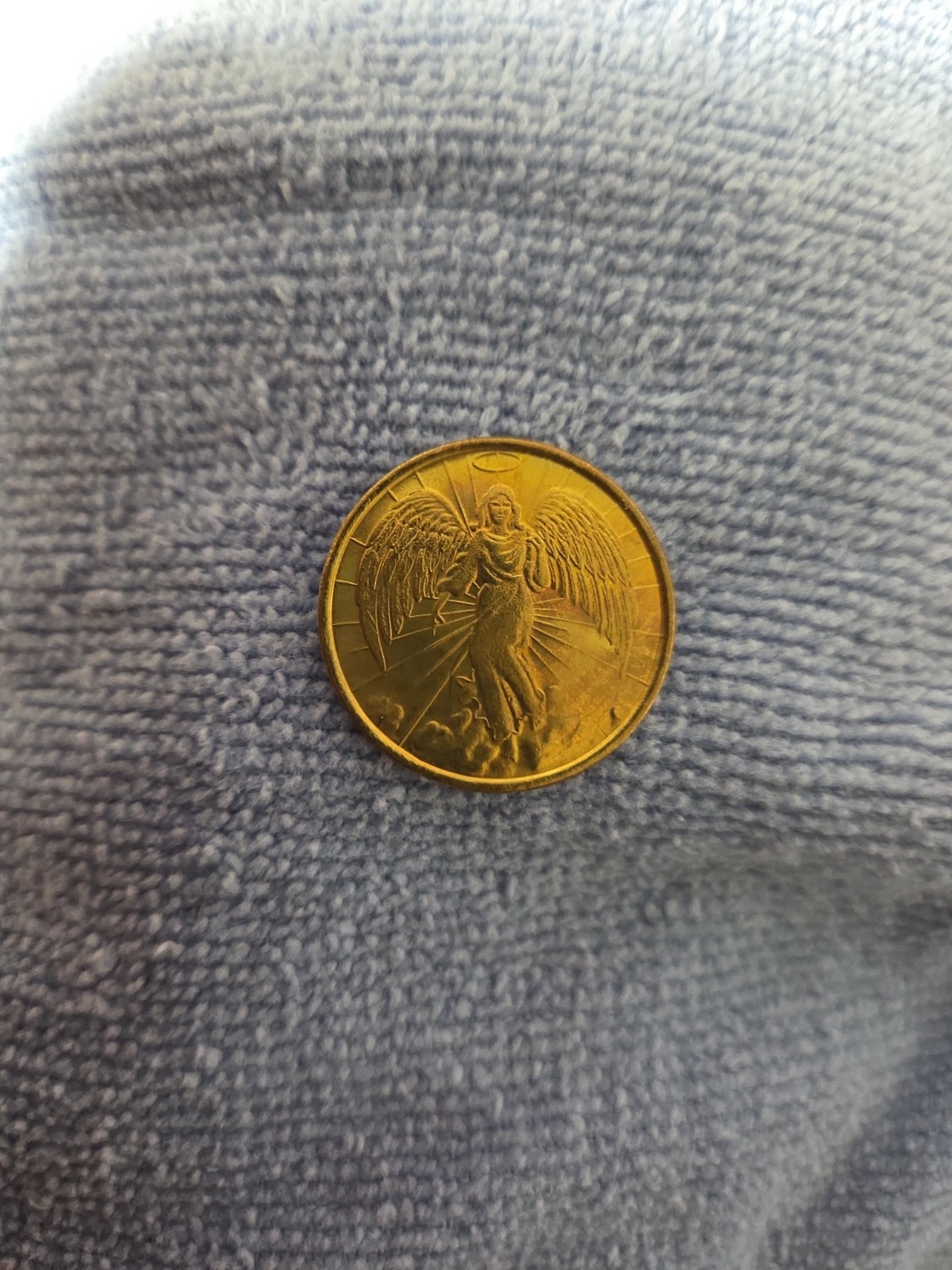 Vintage Double Sided Gold Plated Angelic Guardian Angel Coin