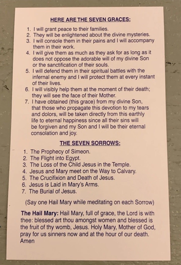 Lot Of 100 Seven Sorrows Of Mary Blessed Virgin Catholic Prayer Holy Card