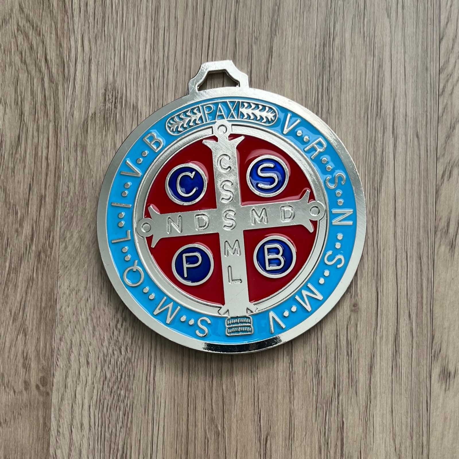 Catholic St Benedict Large 5” Medal 5oz Blue Red Enamel Medalla de San Benito