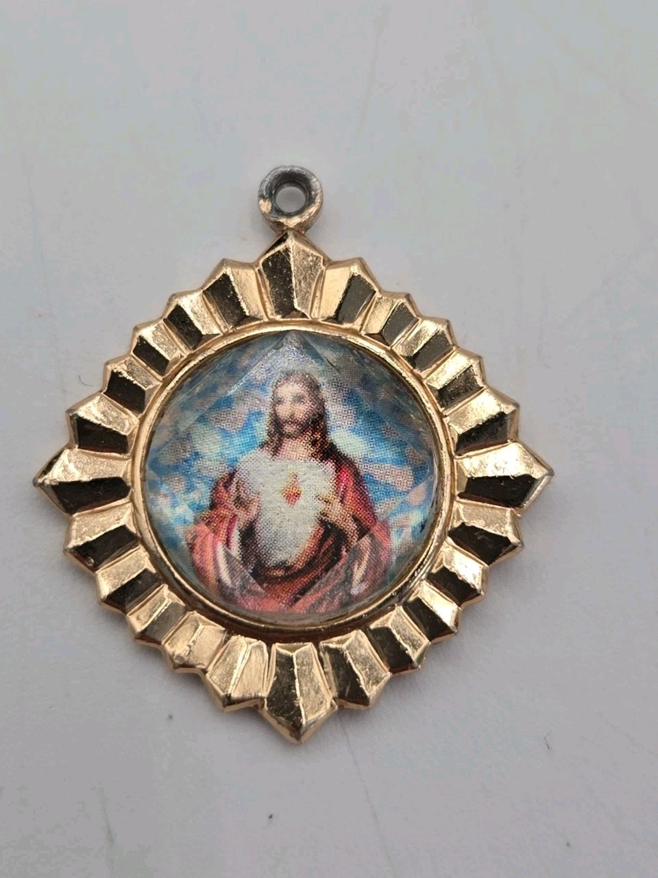 Vintage Gold Tone Sacred Heart Jesus Medal Pendant