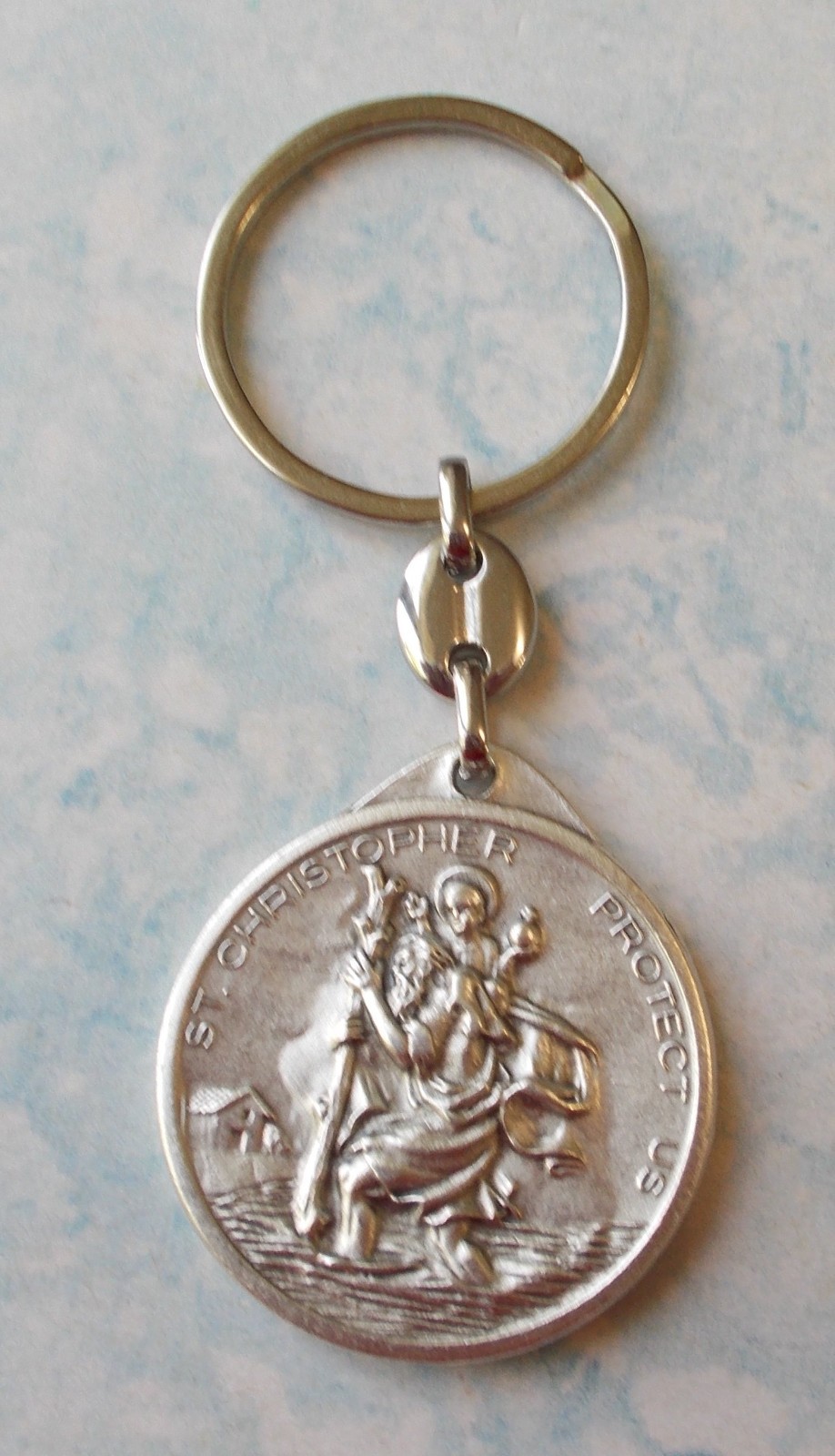 ST CHRISTOPHER OUR LADY OF GRACE Saint Medal KEYCHAIN KEY RING Protection Italy