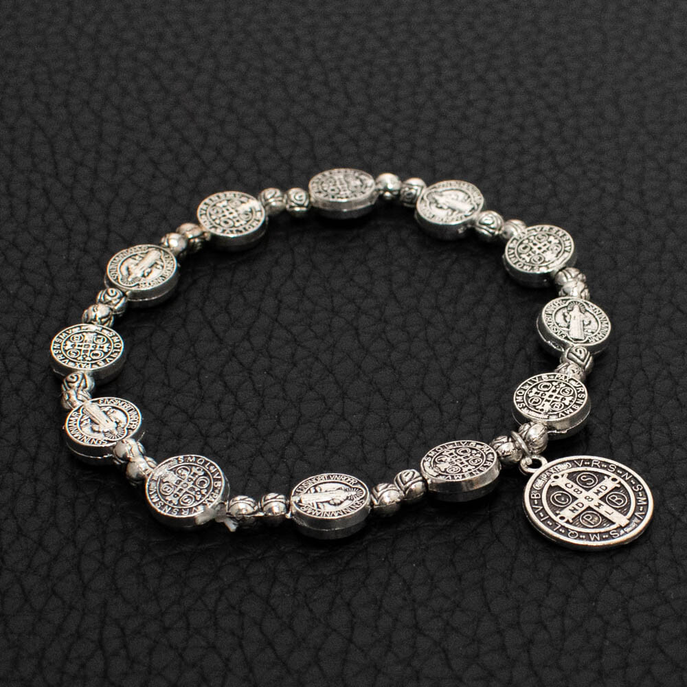 Saint St Benedict Medal Silver Rosary Bracelet Pulsera De Plata De San Benito