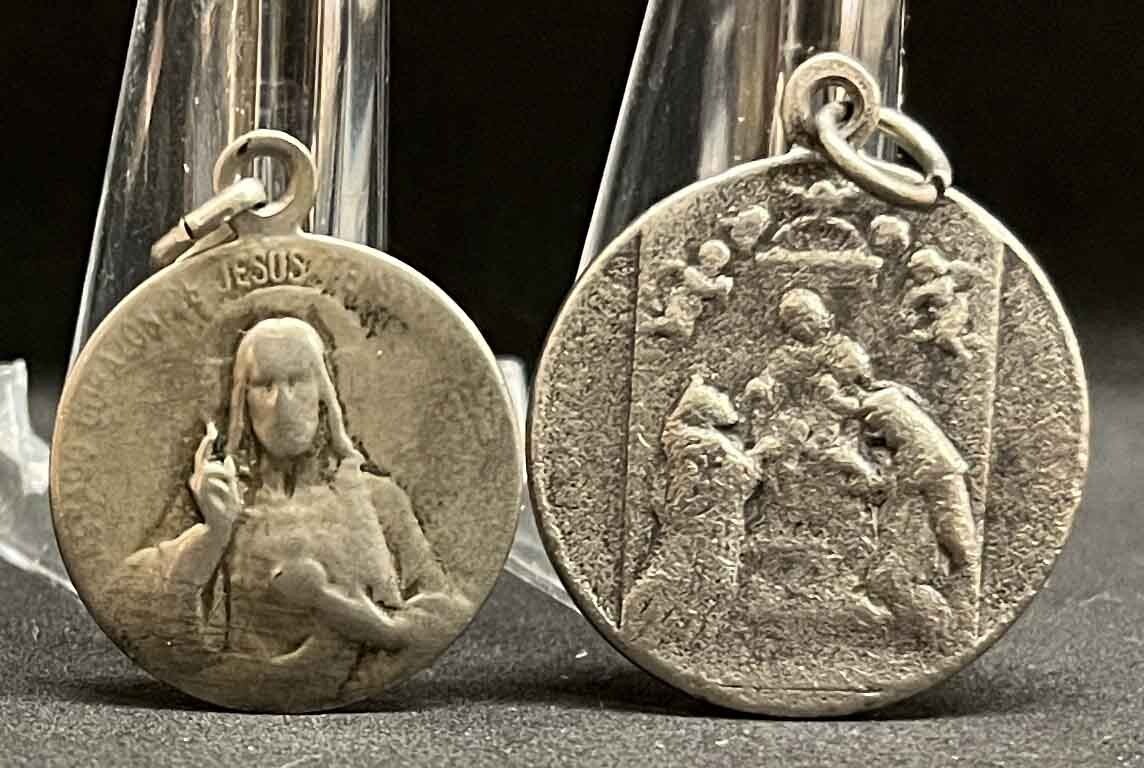 Spain Italy antique lot 2 Sacred Heart Jesus, Mount Carmel, Pope Pius X, Cherubs