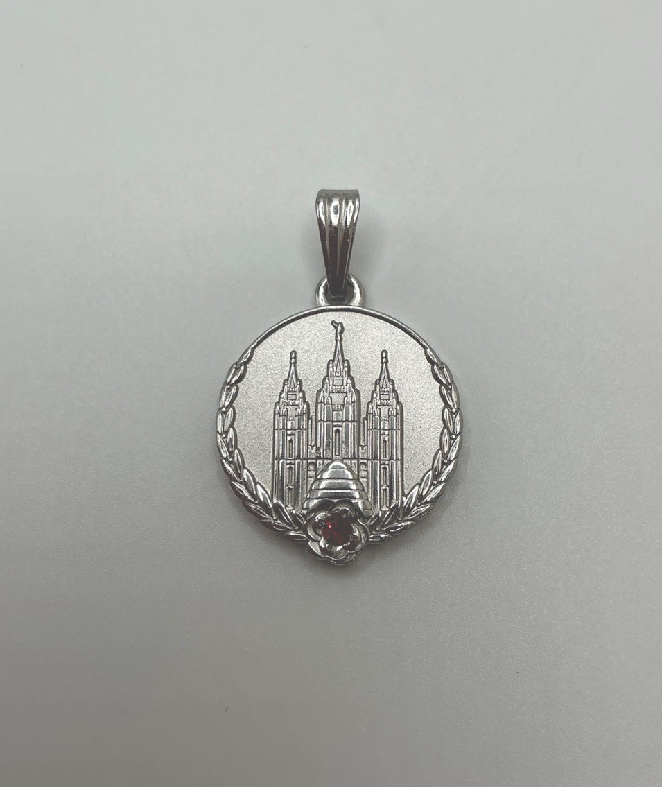Personal Progress Medallion Young Women Womanhood Pendant Red Stone LDS Silver