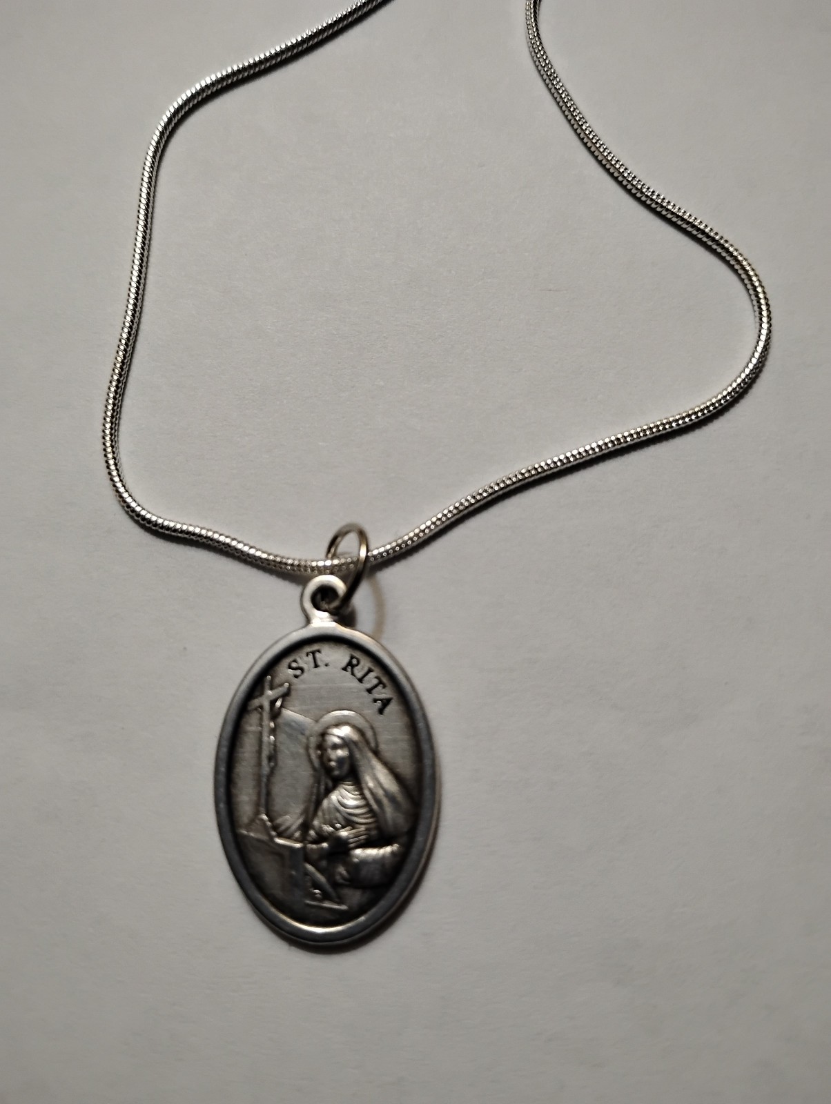 Italian Saint Rita medal necklace Italy 925 sterling silver chain + prayer card