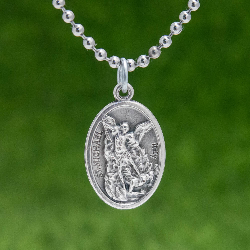 Patron Saint St Michael Pray For Us 1″ Medal Pendant Necklace 24″ Chain Italy