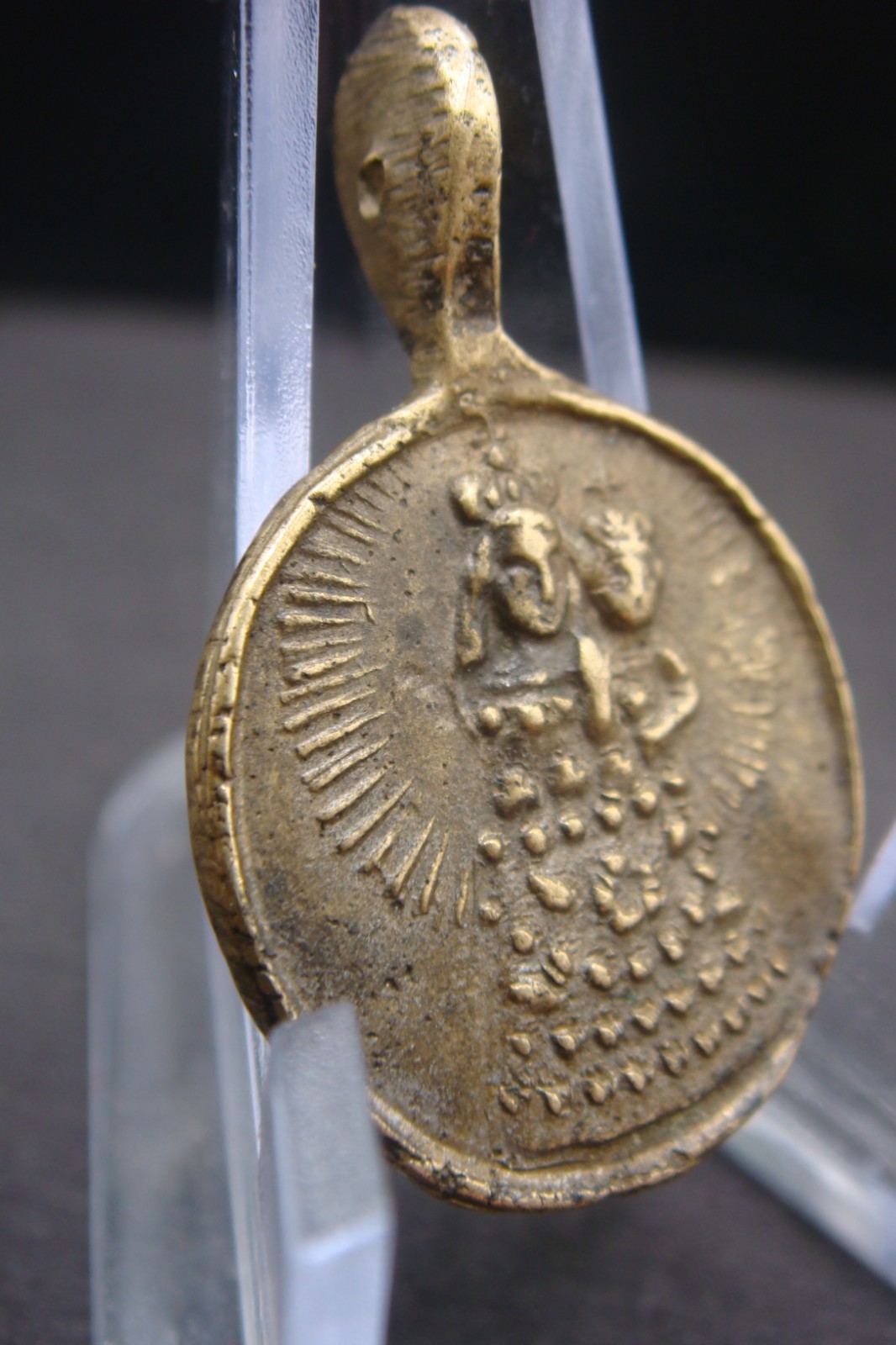 Rare Antique Bronze Catholic Medal Saint Anthony of Padua & Madonna w Child