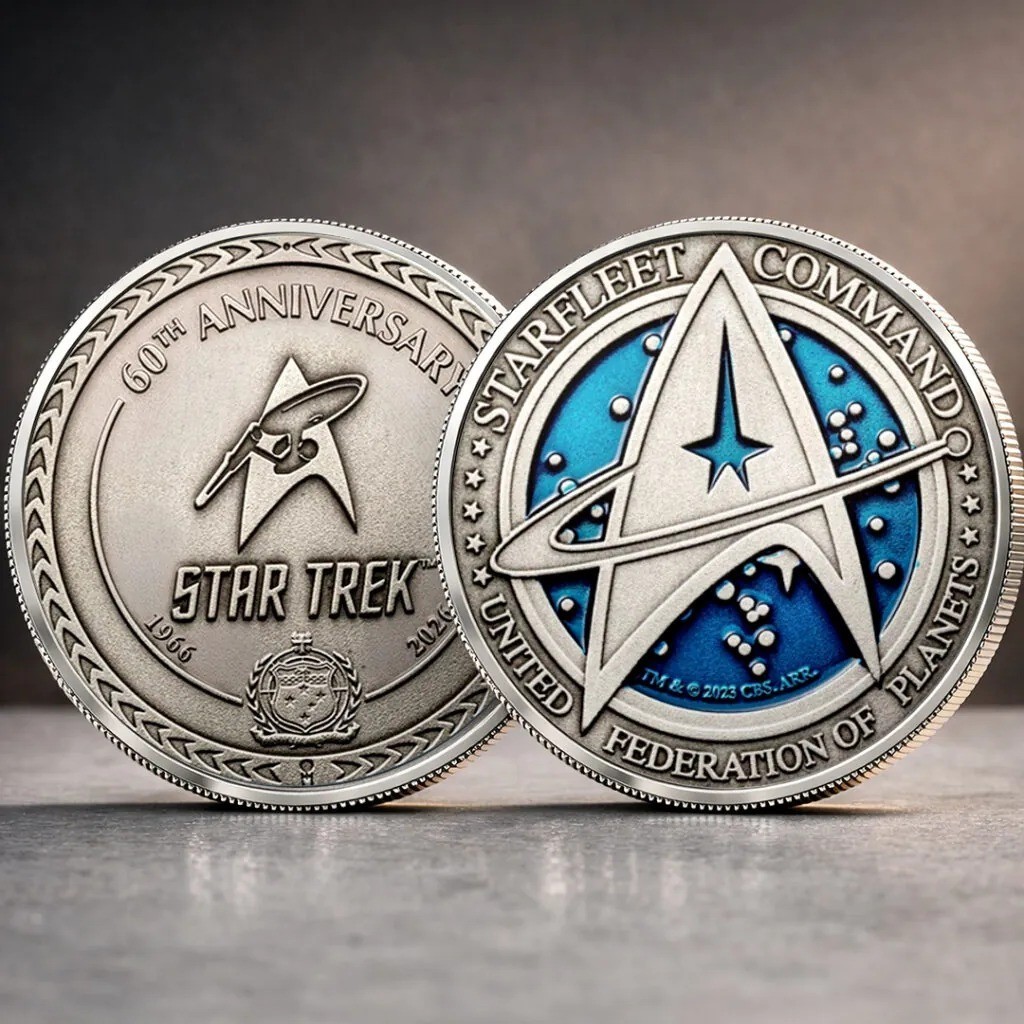 Star Trek 60th Anniversary Double Sided Coin Starfleet Command Enterprise