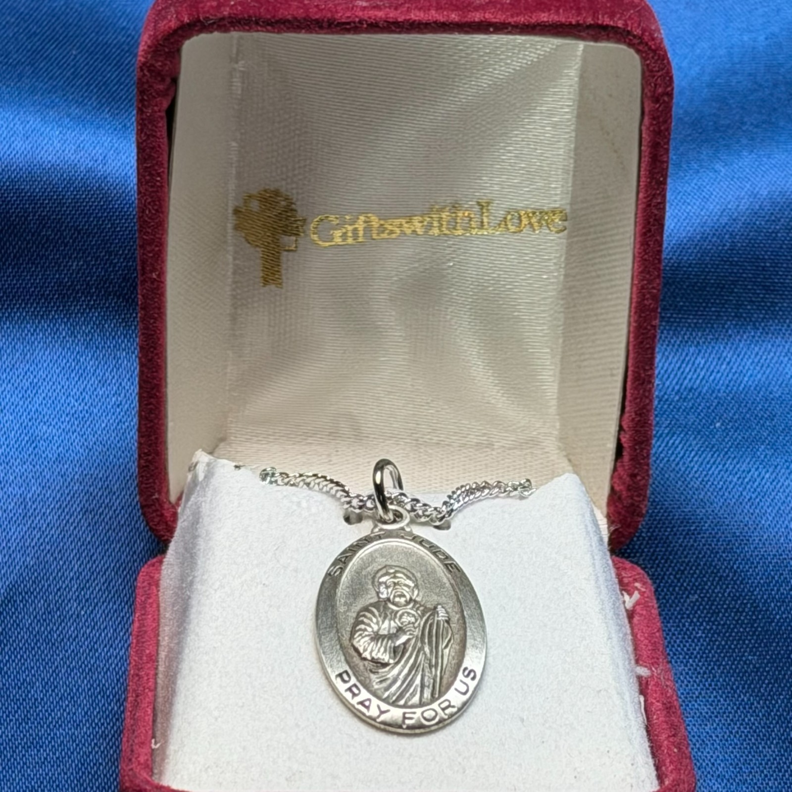 Chapel 925 Sterling Silver Saint Jude Medal on Non-sterling 18″ Chain IOB