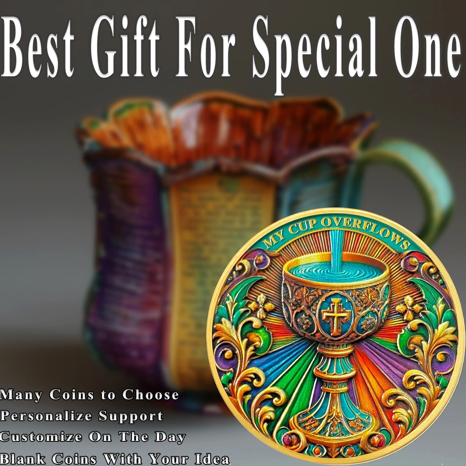 10-Pack Christian Challenge Coins – My Cup Overflows & Joshua 1:9 Faith Tokens