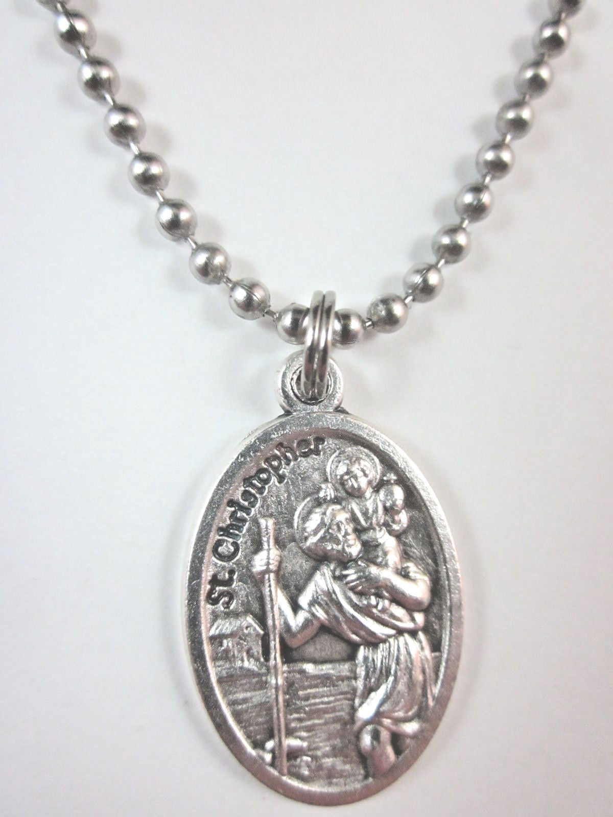 St Christopher /Pray for Us Medal Italy Necklace 24″ Ball Chain Gift Box