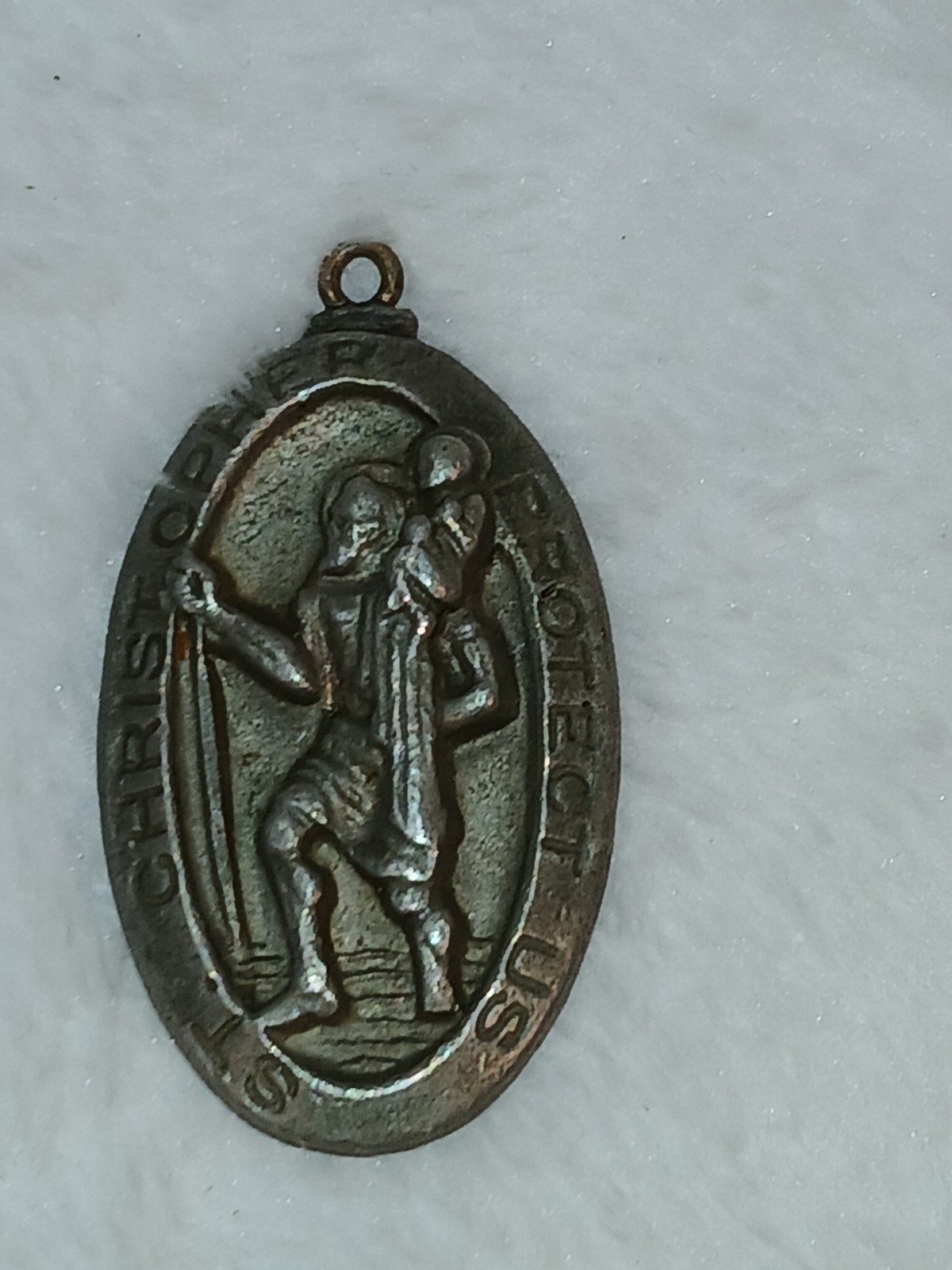 Classic Oval St.Christopher Protect us Pewter Catholic Medal Vintage protector