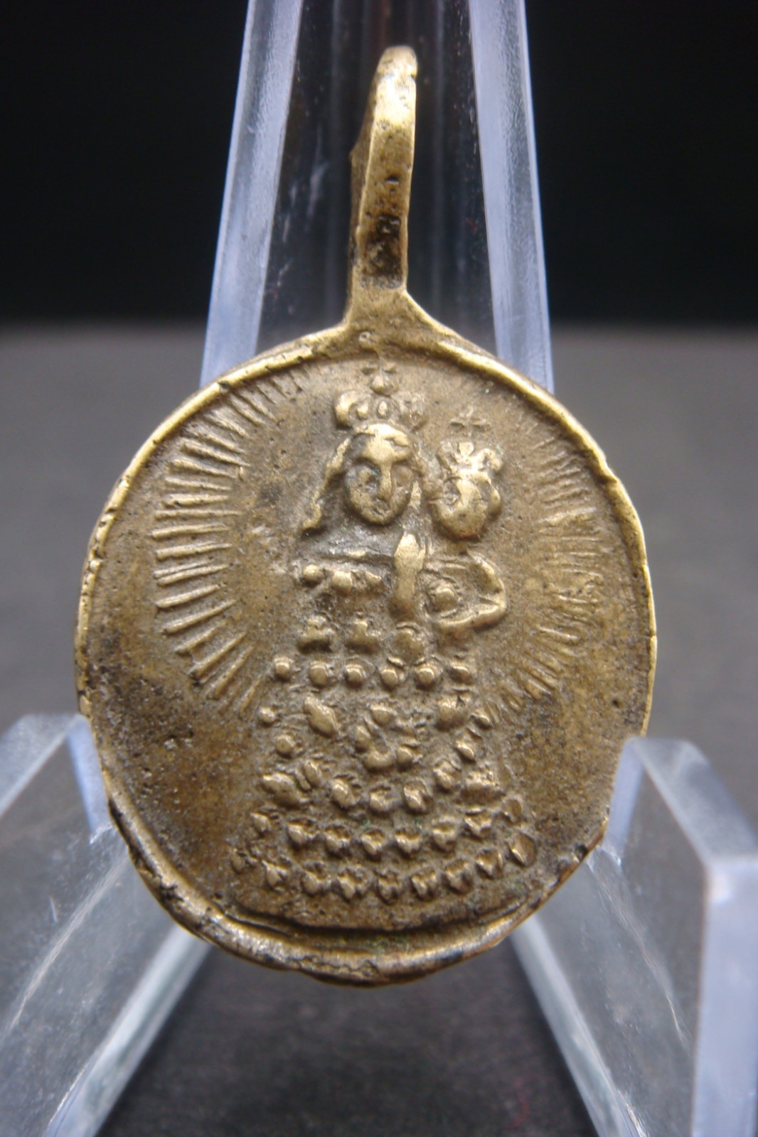 Rare Antique Bronze Catholic Medal Saint Anthony of Padua & Madonna w Child