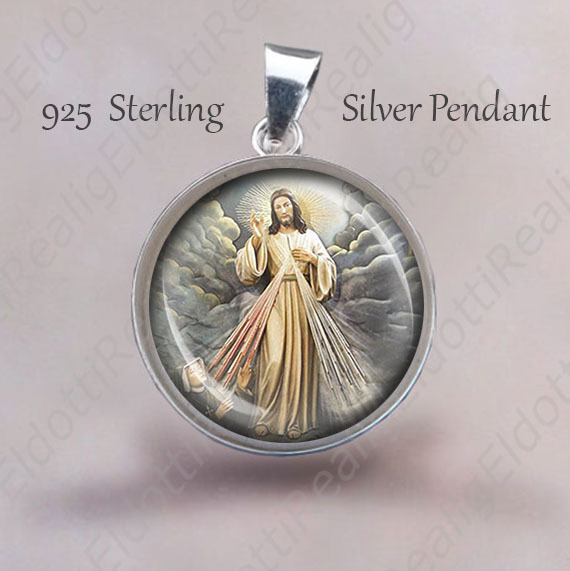 Jesus Divine Mercy Catholic Medal 925 Sterling Silver Pendant Jewelry