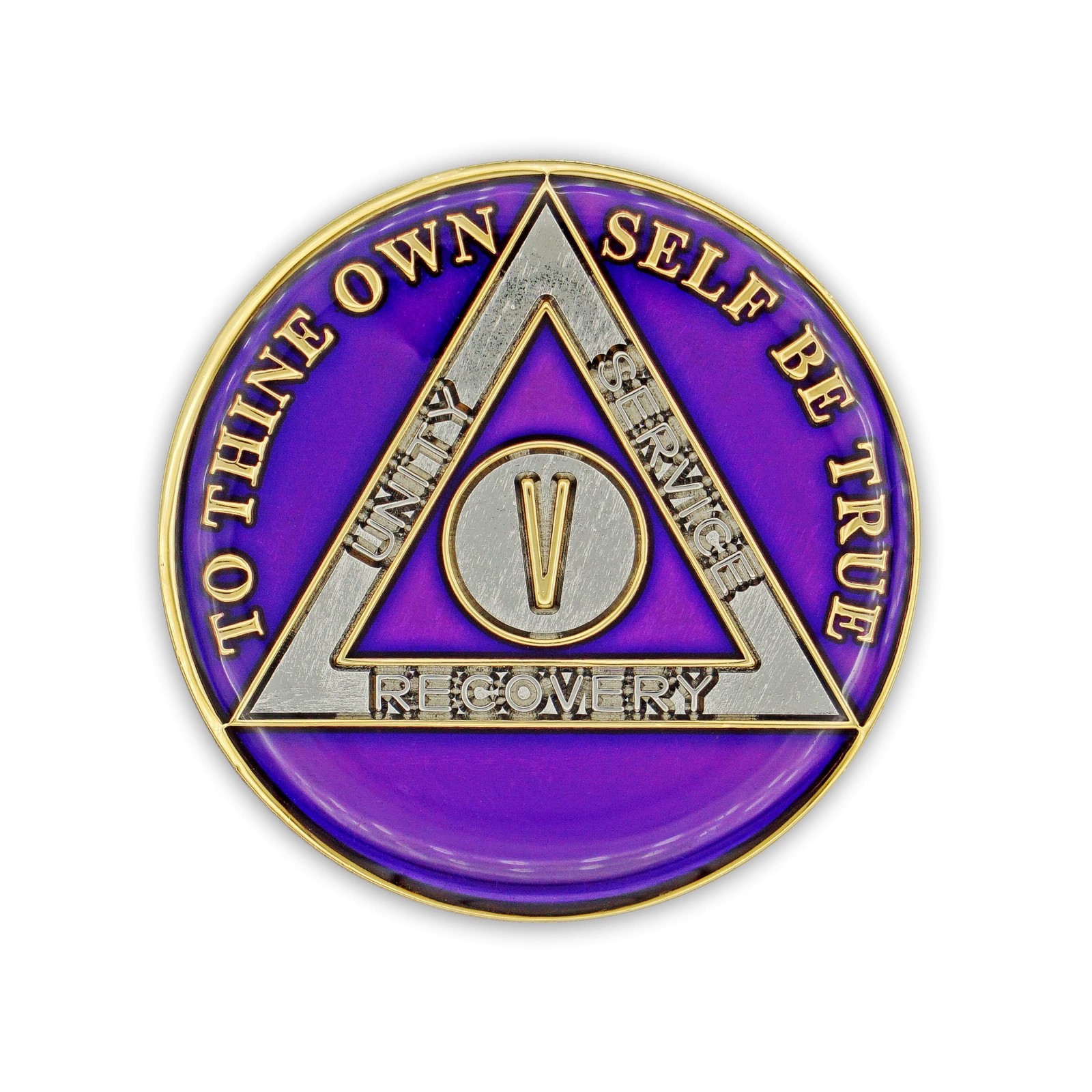 5 Year Sobriety Coin | Triplate AA Chip Recovery Anniversary Token (Purple)