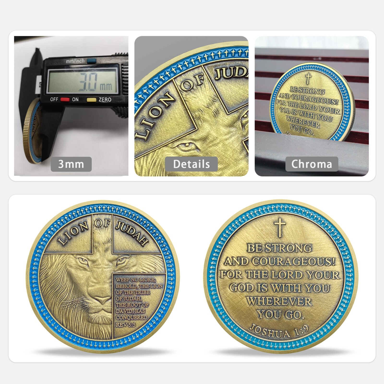 10Pcs Lion of Judah Challenge Coin Joshua 1:9 Verse Christian Inspirational Gift