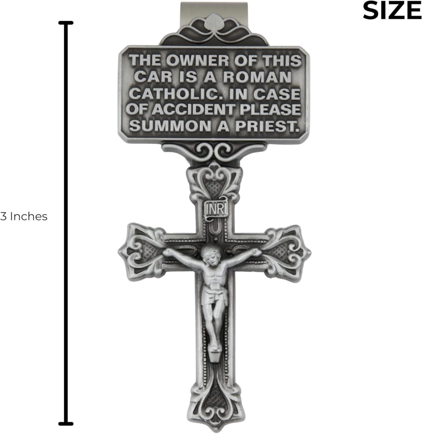 Needzo Catholic Visor Clip with Crucifix & Priest Message, 3 x 1.5 in Car Gift