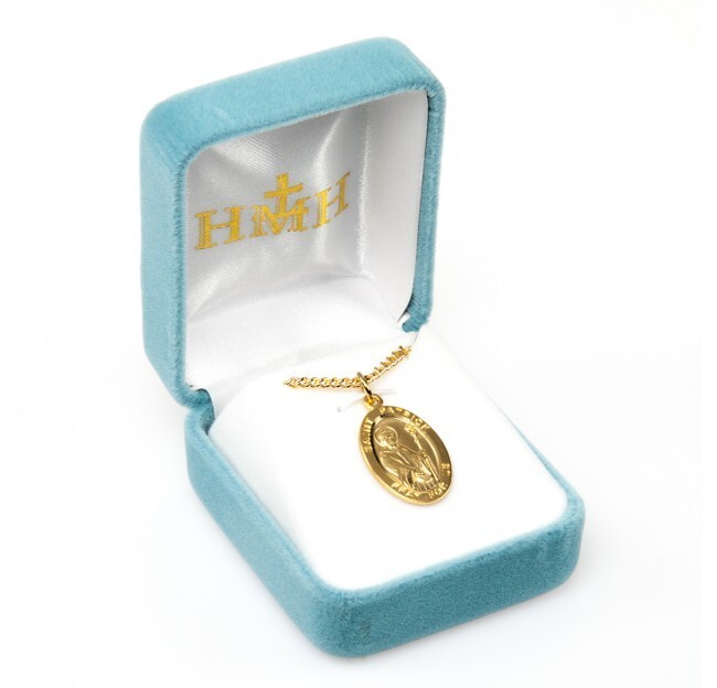 St. Patrick 16kt Gold over Sterling Oval 0.9″ Medal, Gift Box, 20″ Ch, US Made