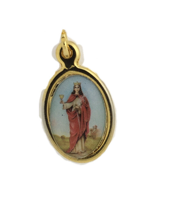 3 Gold Toned Base with Epoxy Image Catholic Saint Barbara Medal Pendant Chungo