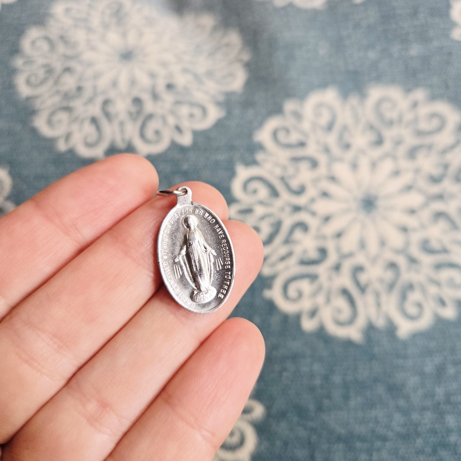 Vintage Dainty Classic Silver Miraculous Medal Virgin Mary Medallion Pendant