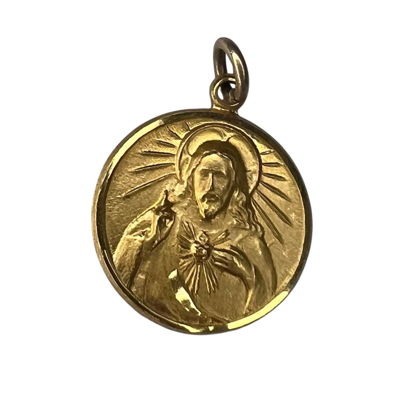 Catholic Scapular Medal 10K Yellow Gold Pendant Sacred Heart Vintage Chapel